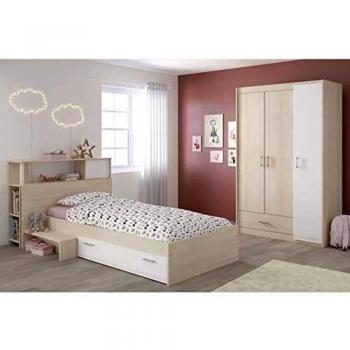 Conjunto de habitación infantil completa 3 piezas en MDF - Estilo contemporáneo - Decoración en acacia claro y blanco - Modelo Charlie/Charlemagne