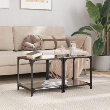Mesa de Centro 2 uds Vidrio y Acero 40x40x40 cm Transparente y Negro, Mesita de Salón o Comedor o Auxiliar, Mesa de Café