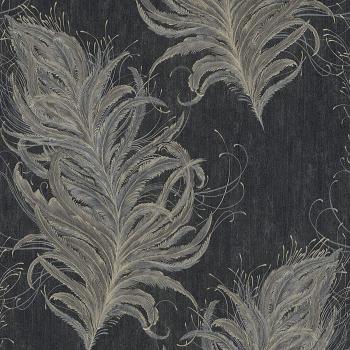 Papel Pintado Vlies Mata Hari Plumas Gris Negro Dorado Texturizado Moderno 0.53 x 10.05 m