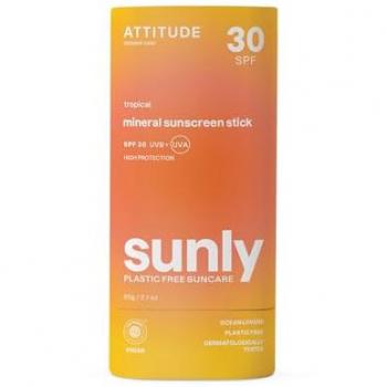 Attitude Sunly Sunscreen Stick SPF 30 Tropical, Mineral Sun Cream in a Stick, 60 g, EWG Verified, Plastic-Free, Broad Spectrum UVA/UVB Protection, Dermatologically Tested, Vegan