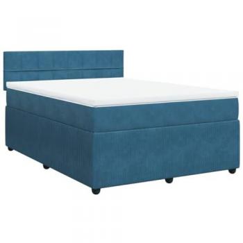 Cama Box Spring con colchón de muelles en terciopelo azul 140x200 cm