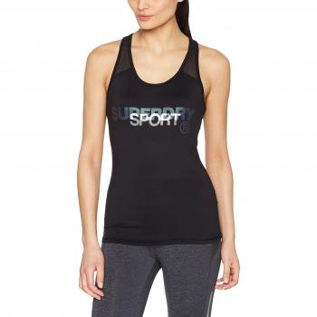 Superdry SD Sport Fitted Mesh, Camiseta de Tirantes para Mujer, Negro