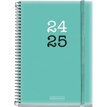 Miquelrius Agenda Escolar Plus 2024-2025, tamaño 150x213 mm, diseño College verde, formato día por página, disponible en castellano e inglés