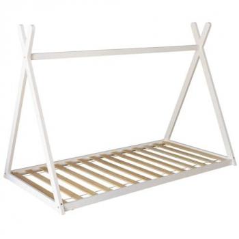Cama Tipi Infantil Blanca 190x90cm Valentin - Diseño Lúdico, Estructura de Madera, Somier de Láminas, Fácil de Montar