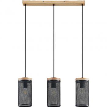 Lámpara colgante moderna Lindby Kiriya, 3 luces, alargada, color marrón, hecha de madera, tipo E27, adecuada para salón y comedor