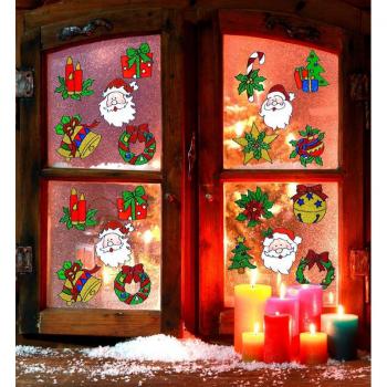 Set de 5 Pegatinas Ventana Navidad con Cara Papá Noel Surtidas en 4 Modelos de 13 cm