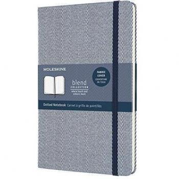 Moleskine - Cuaderno Blend Collection, Cuaderno con Hojas de Puntos, Tapa Dura de Tela con Motivo de Espigas y Cierre Elástico, Tamaño Grande 13 x 21 cm, Color Azul, 240 páginas