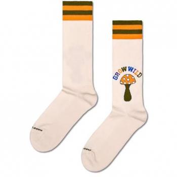 Calcetines Crew Happy Socks Grow Wild Beige 41-46, color blanco crema con diseño en naranja y verde