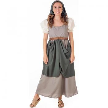 Disfraz de Frutera Medieval gris con pañuelo para mujer