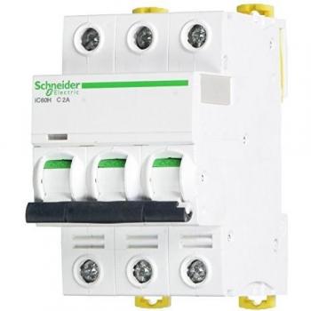 Schneider Electric A9F84302 IC60H Disyuntor, Acti9, Curvatura C, 3P, 85 mm Altura x 54 mm Anchura x 78.5 mm Profundidad, 2 A Corriente, 50/60 Hz, Blanco