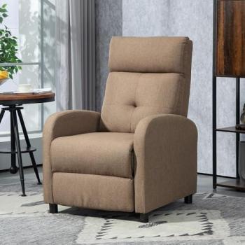 Sillón Relax Reclinable Manual HOMCOM Tapizado en Tela con Reposapiés y Respaldo Alto, Carga 150 kg, Dimensiones 67 x 87 x 98 cm, Color Marrón