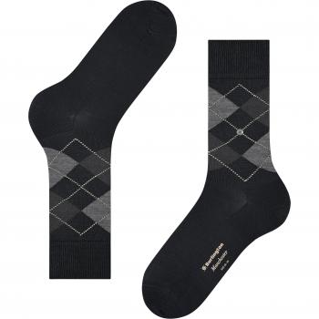 Burlington Manchester Argyle Cotton Socks for Men - Black/Grey, Size 11-14