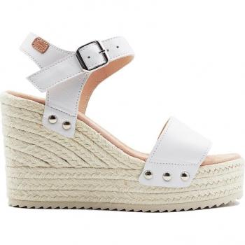 Sandalias de cuña de mujer en piel y yute