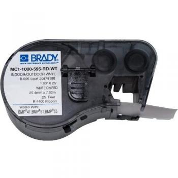 Cinta de vinilo para impresora de etiquetas Brady, color Blanco sobre fondo Rojo, compatible con BMP41, BMP51 y BMP53, dimensiones 25,4 mm x 7,62 m