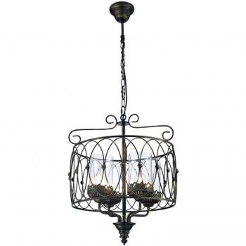 Lámpara colgante Malcolm Oro negro 4 bombillas 72cm, tipo de producto: lámpara colgante de techo enjaulada, características: 4 luces E27, color negro y dorado con vidrio transparente