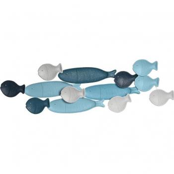 Decoración de Pared DKD Home Decor Azul Blanco Azul cielo Gris claro Mediterráneo Peces 105 x 5 x 31 cm (2 Unidades)