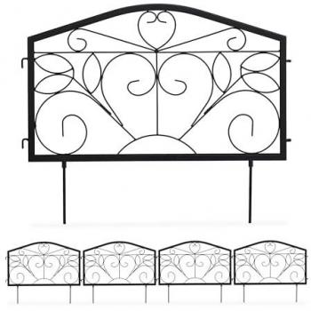 Valla Jardín Metálica Antiguo, 4 Piezas de 33 x 225 cm, Bordes Césped con Ornamentos, Hierro Negro