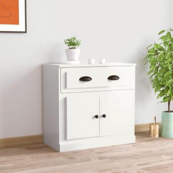 Aparador de madera contrachapada blanco brillante 70x35,5x67,5 cm Mueble de Almacenaje de Salón Buffet Armario Auxiliar Armario de Almacenamiento