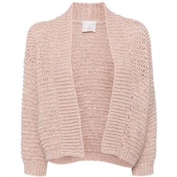 Forte Forte Women's Bouclé Cardigan in Powder, Size 3, Sand Brown Knit Shawl Collar Sweater, Pink female, Size L