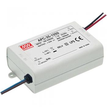Driver LED MEAN WELL MW APC-35-350, corriente constante, IN: 127 → 370 V dc, 90 → 264 V ac, OUT: 28 → 100V, potencia de 35 W, salida de