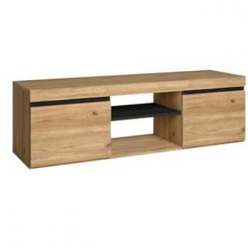 Mueble de TV Naturale - Roble/Negro, 2 Puertas, 2 Compartimentos, Estilo Nórdico, 140x40x41 cm