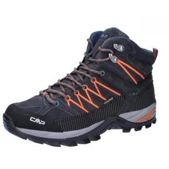 CMP Rigel Mid Waterproof Bota Trekking Hombre Negro, Gris Antracita Naranja y Jaffa De Plomo, Talla 42 EU