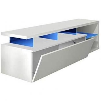 Modulo de TV Moderno, Mueble Salon, Modelo Blue-Tech, Color Blanco Brillo y Luces LED, Medidas: 150 cm