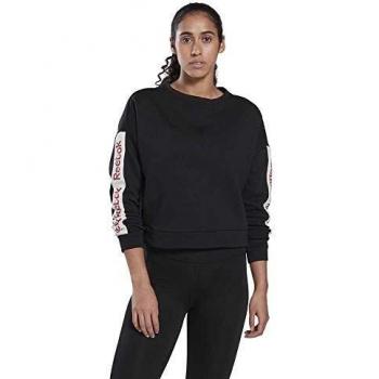 Reebok Linear Logo Crew Sudadera, Mujer, Negro/Rebred, L