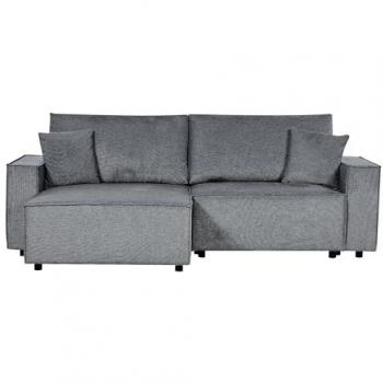 Sofá Cama Esquinero Moderno de Tela de Poliéster con Función de Cama y Cojines, Color Gris Oscuro, Lado Derecho Karila