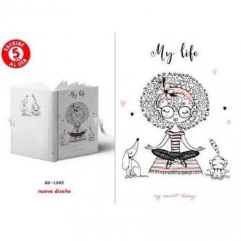 Diario Secreto A5 con Candado Diseño Chica Yoga My Life, Tapa Dura, Incluye Llave, Fondo Blanco