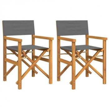 vidaXL Folding Director's Chairs 2 pcs Grey Solid Wood Teak
