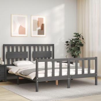Estructura de cama matrimonio con cabecero de madera maciza gris vidaXL