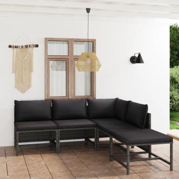 5-Piece Grey Poly Rattan Garden Lounge Set with Cushions