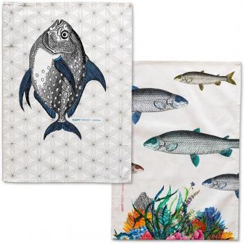 Paño de Cocina HappyFriday Fish Multicolor 70 x 50 cm (2 Unidades)