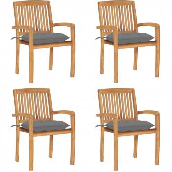 Stackable Teak Garden Chairs with Cushions - Set of 4