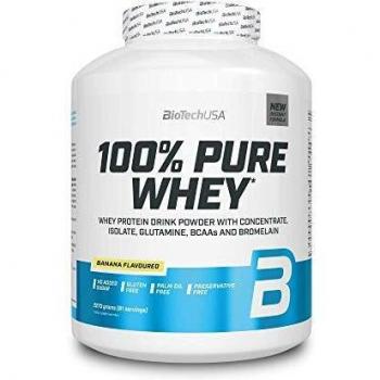 BioTech USA 100% Pure Whey Protein Powder with BCAA and Glutamine - Gluten-Free - Banana Flavor - 2270g