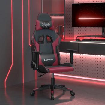Silla de juego con masaje en cuero sintético negro y vino tinto, características: diseño ergonómico, reposabrazos ajustables, base resistente, ruedas giratorias, función de masaje incorporada