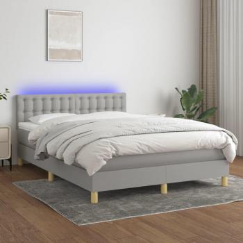 Colchón de cama box spring con muelles y luces LED en tela gris claro 140x200 cm