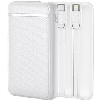 Batería Externa Power Bank 5000 mAh COOL con Cables Integrados Tipo C y Lightning Blanco