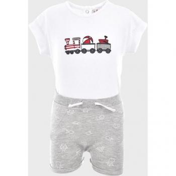 Conjunto de bebé gris con dibujo de tren