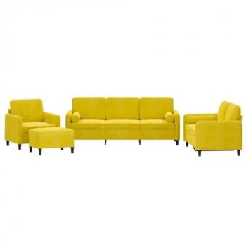 Sofá de 4 piezas con almohadas de terciopelo amarillo