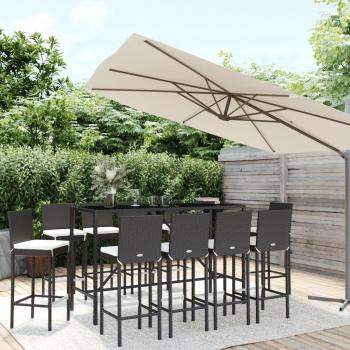 11-Piece Black Poly Rattan Garden Bar Set with Cushions
