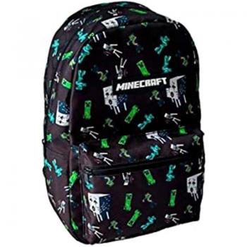 Mochila Escolar Minecraft de 40cm con Bolsillo Delantero y Diseño Negro