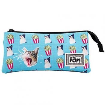 Oh My Pop!-02504 Angry Cat-Estuche Portatodo Triple HS, Color Turquesa
