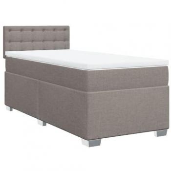 Cama box spring con colchón de muelles en tela gris taupe 80x200 cm