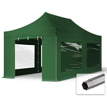 Carpa Plegable TOOLPORT 3x6 m, Acero Premium 40mm, Laterales con Ventanas Panorámicas, Verde Oscuro