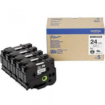 Cinta de Etiquetado Brother HGE-251 - Alta Calidad - Negro sobre Blanco - Multipack 24 mm - 5 Rollos