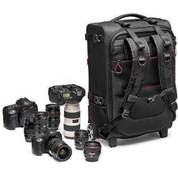 Mochila Convertible con Ruedas Manfrotto Switch-55 Pro Light para Cámara de Vídeo, DSLR, Cámara Reflex Profesional, Capacidad para 2 Cámaras y Lentes, Bolsillo para PC de 17, Bolsillo para Documentos