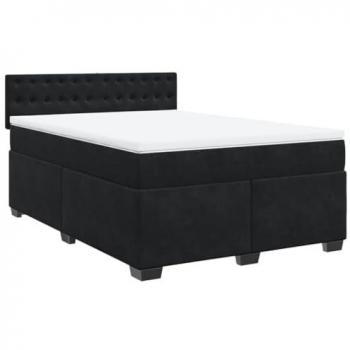 Cama box spring con colchón de muelles en terciopelo negro 140x200 cm