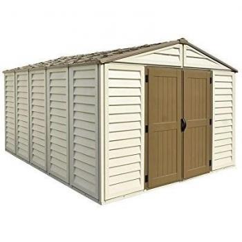 Duramax WoodBridge Plus PVC Garden Shed 10.5 x 13 ft, Beige/Brown, Includes Floor Frame